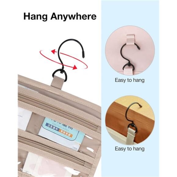 Hanging Toiletry Bag – TSA Approved Transparent Makeup Organizer, Medium Black - Picture 6 of 7